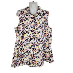 Jessica London Womens Top Size 14W Floral Sleeveless Popover Multicolor Stretch